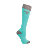 Turquoise hy equestrian dynaforce riding socks with gray reinforced heel toe cuff and subtle logo pack of 4