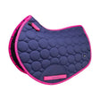 Navy blue quilted navy dynamizs ecliptic close contact saddle pad with bright pink trim and matching zipper pull