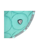 Teal quilted fabric with circular stitching and gray trim with light teal dots on hy equestrian dynamizs ecliptic close contact saddle pad