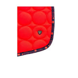 Vibrant red quilted hy equestrian dynamizs ecliptic close contact saddle pad with dark blue border and metallic logo