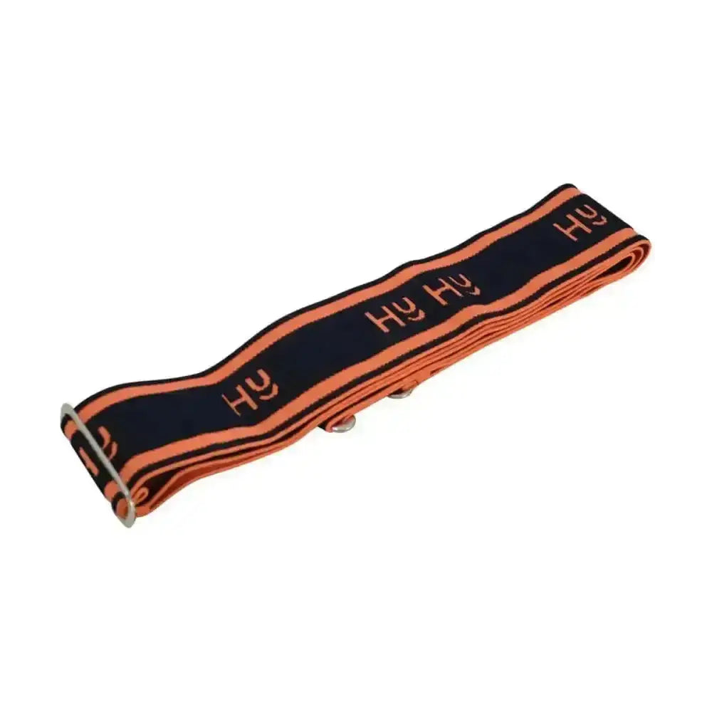 Orange and black hy branded equestrian elasticated surcingle with fully adjustable elastic strap for secure fit