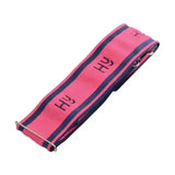 Pink and navy striped elasticated surcingle strap with embroidered h logo for a fully adjustable equestrian surcingle