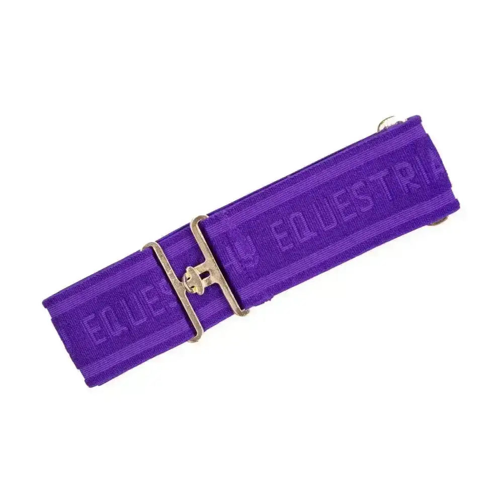 Purple woven elasticated surcingle watch strap with silver buckle and embossed equestrian branding fully adjustable
