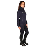 Navy blue fleece top with high collar and side zipper from hy equestrian elevate allure cross neck jumper collection