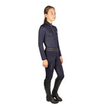 Navy blue sparkly long sleeved equestrian elevate top with zipper and matching leggings from mizs base layer by elevate