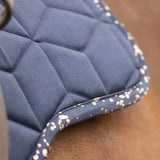 Navy blue quilted saddle pad with gold speckled trim from hy equestrian elevate allure saddle pads collection
