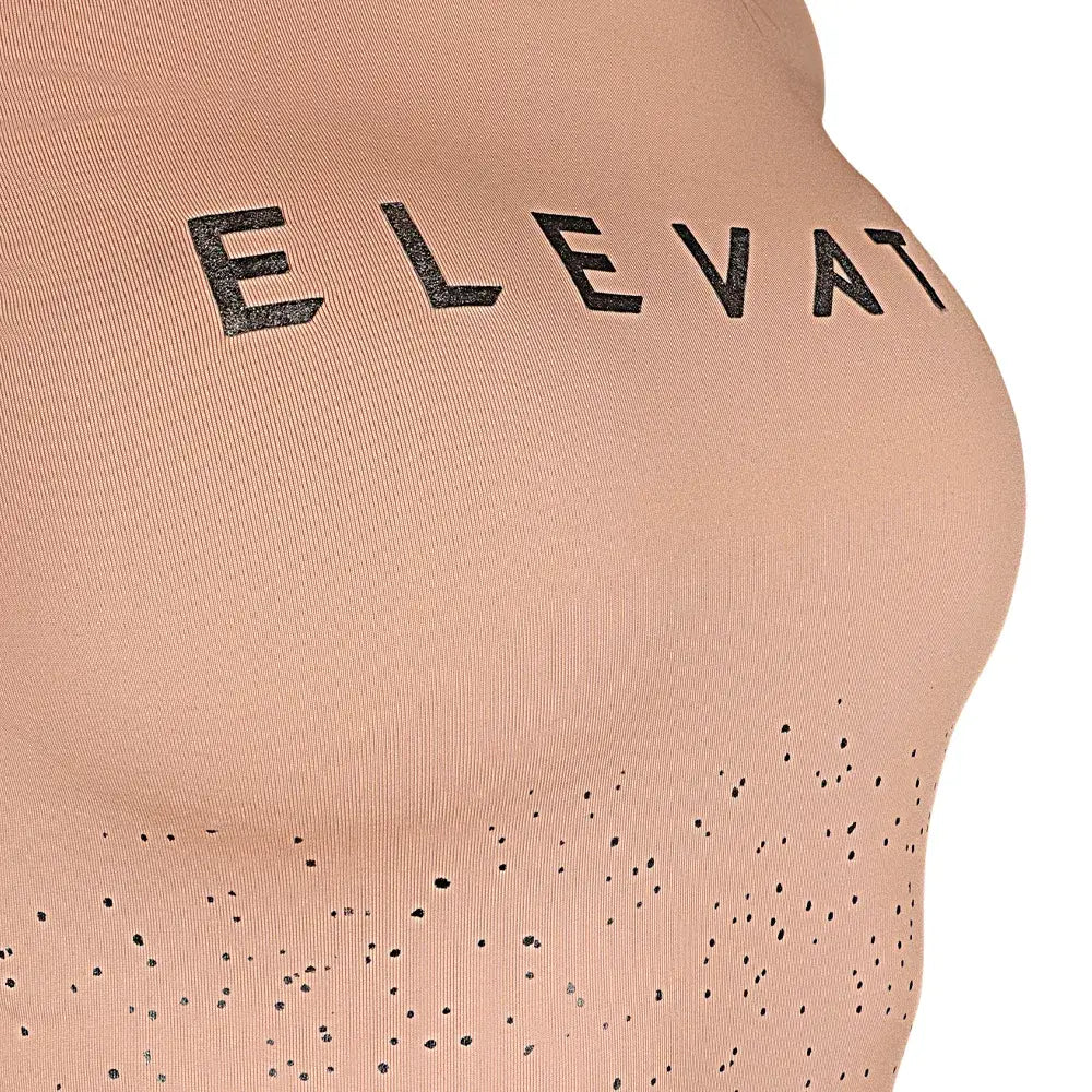 Beige hy equestrian elevate allure t-shirt with black elevat lettering and breathable perforated detailing