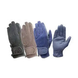 A set of hu brand day riding gloves childrens in gray tan blue and navy with textured fabric and amazing grip