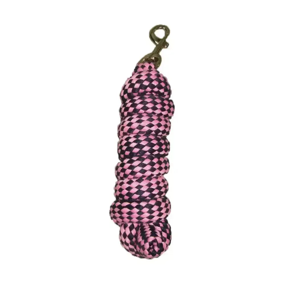 Pink and black checkered hy equestrian extra soft lead rope with brass trigger hook and extra thick soft lead rope design