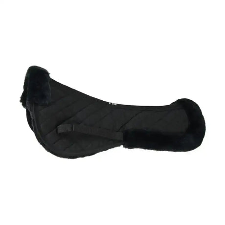 Black quilted fleece half pad with plush fur trim from hy equestrian fab fleece half pad collection