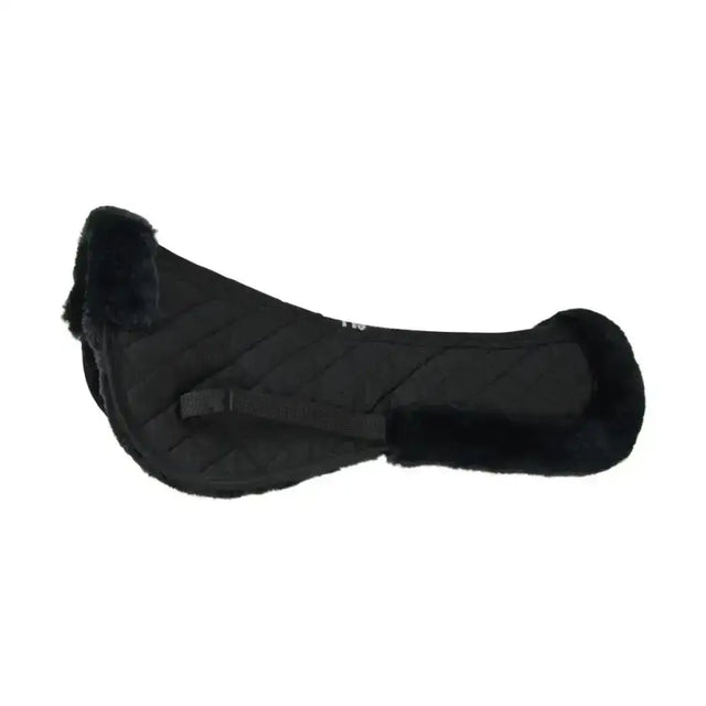 Black quilted fleece half pad with plush fur trim from hy equestrian fab fleece half pad collection