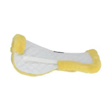 White quilted fab fleece-lined half pad with yellow faux fur trim from hy equestrian fab fleece collection