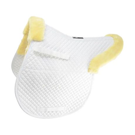 White quilted saddle pad with yellow fleece trim hy equestrian fab fleece lined numnah for comfy rides