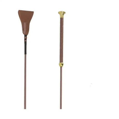 Brown leather riding whip with gold metal accents from hy equestrian faux leather smart whip creates style and function