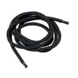 Black braided equestrian fillet string with textured woven appearance and frayed ends perfect for rug accessories