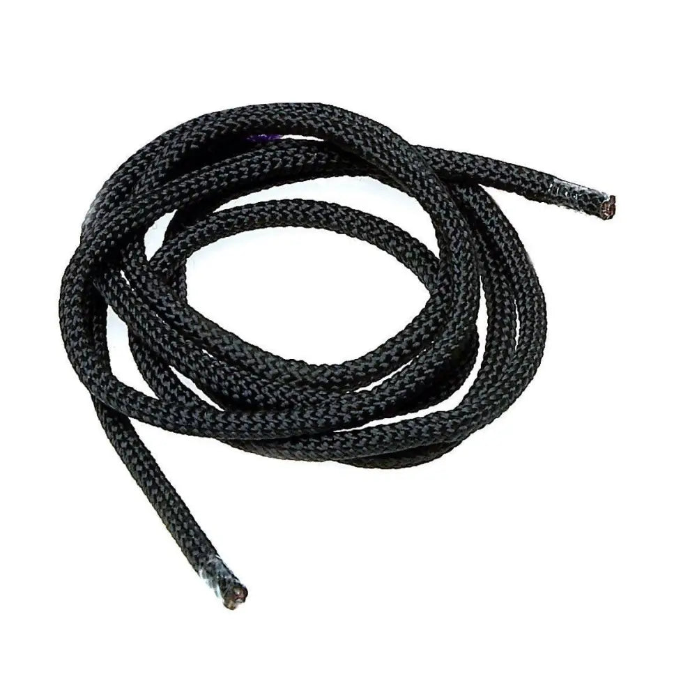 Black braided equestrian fillet string with textured woven cord and frayed ends perfect for rug accessories