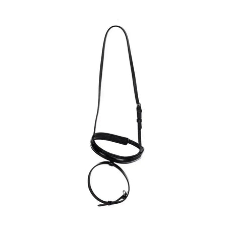 Black leather flash nose band by hy equestrian with adjustable straps and smooth glossy finish