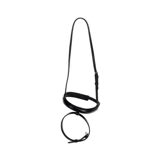 Black leather flash nose band by hy equestrian with adjustable straps and smooth glossy finish