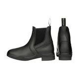 Black leather fleece lined wax leather jodhpur boots with elastic side panels and pull tab at the back