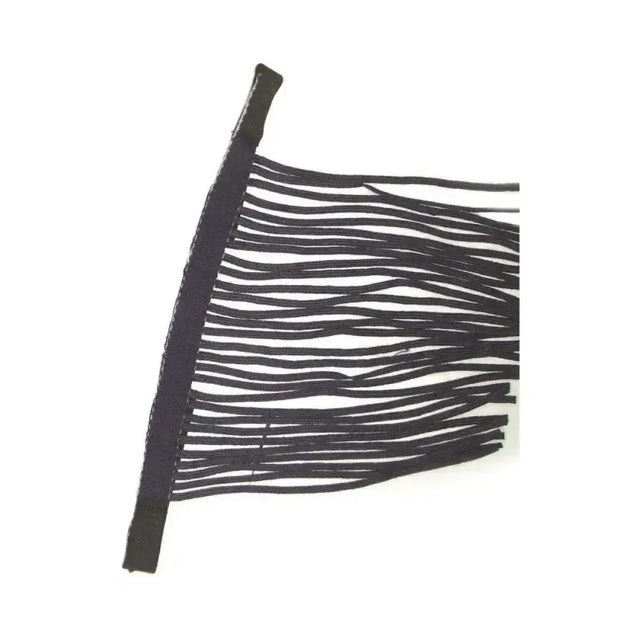 Black leather equestrian fly fringe with solid black top edge for horse fly masks and head collar use