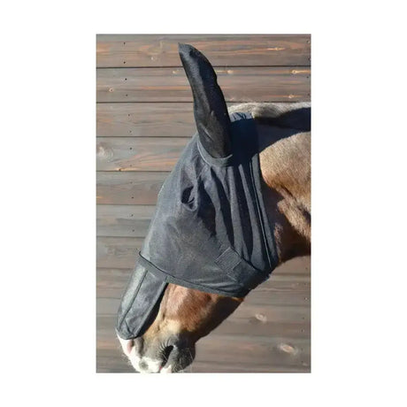 Black mesh Hy equestrian fly mask with reinforced ear covers and anti-UV sunshield & ears for horse protection