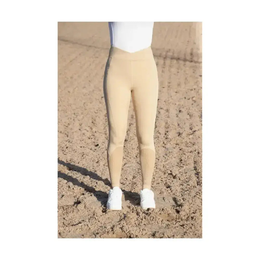 Beige high-waisted fordwich riding tights with smooth four-way stretch fabric for equestrian fordwich riding comfort