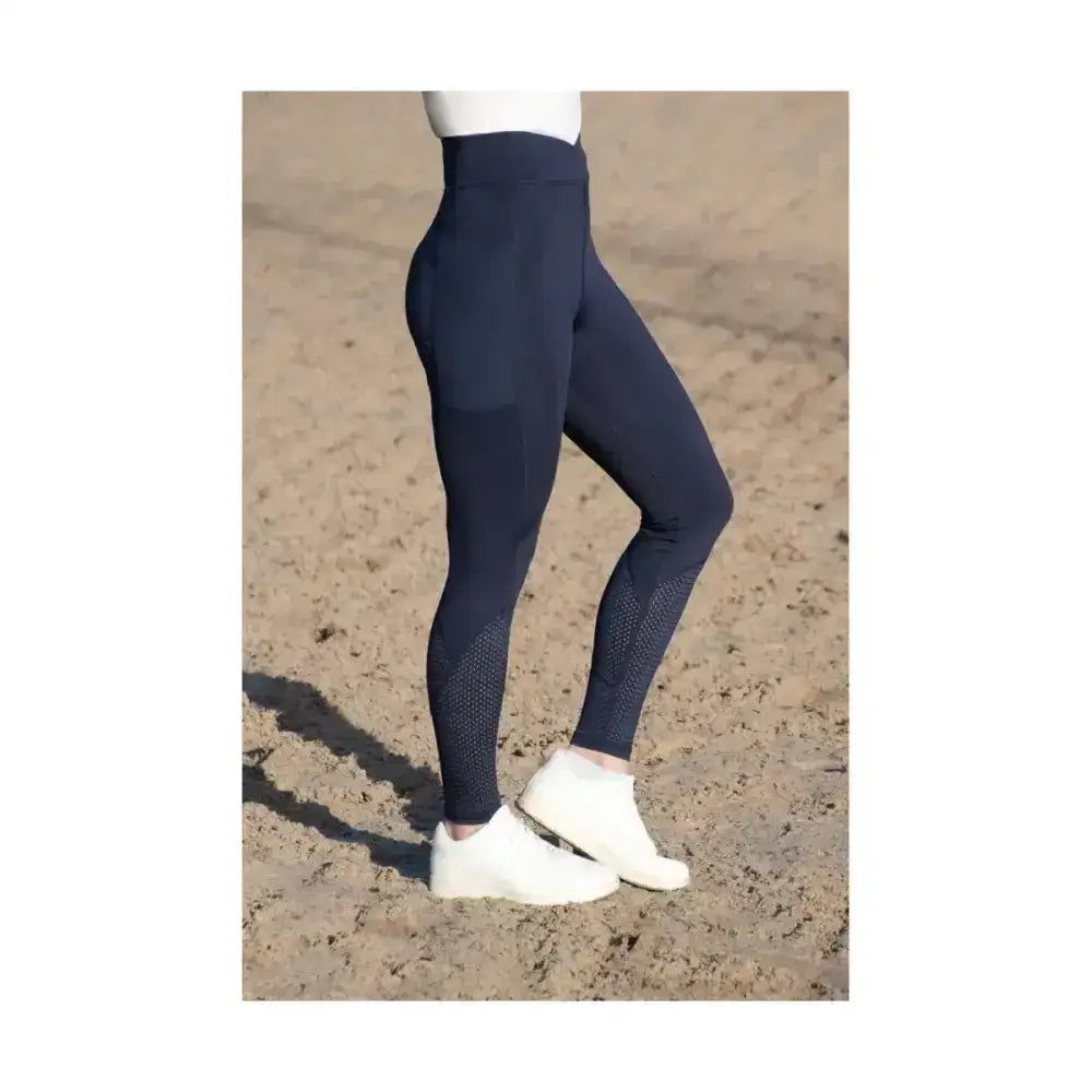 Navy high-waisted hy equestrian fordwich riding tights with subtle textured pattern on lower legs for superb riding comfort