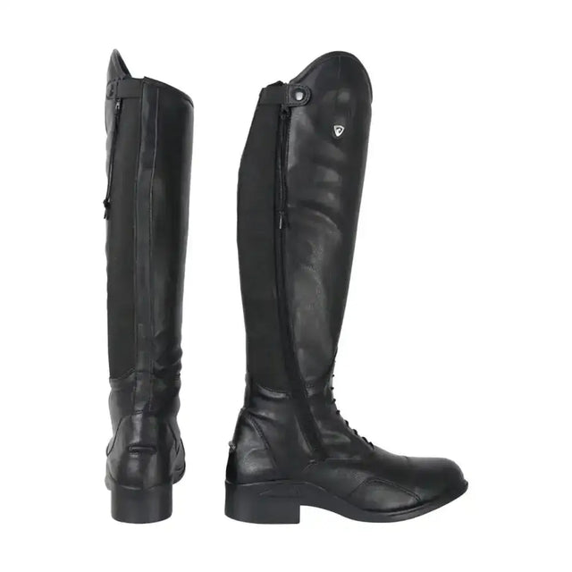 Black leather classic formia riding boot with front laces and side zipper perfect for equestrian formia riding