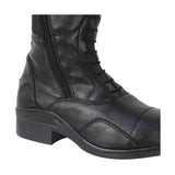 Black leather formia riding boot with front laces and side zipper perfect for equestrian formia riding use