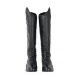 Black leather equestrian formia riding boot with sleek polished finish and classic lace-up design by hy equestrian