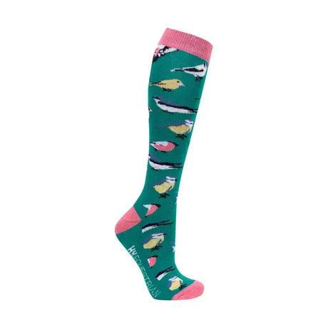 Teal hy equestrian free as a bird socks with colorful bird pattern and pink accents perfect step whilst wearing bird socks