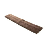 Brown rectangular sheepskin equestrian girth sleeve with plush texture and natural fur edges to prevent girth galls in horse tack
