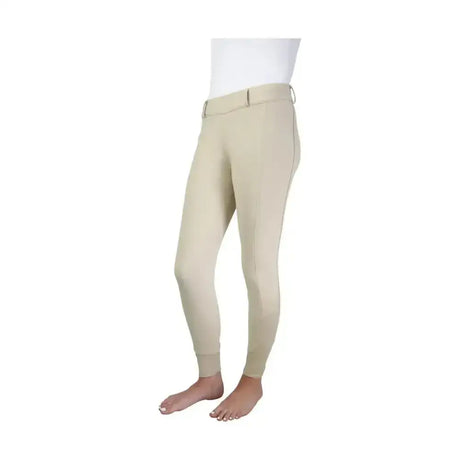 Beige hy equestrian glacial softshell riding tights with fitted design elastic waistband and brushed fleece lining