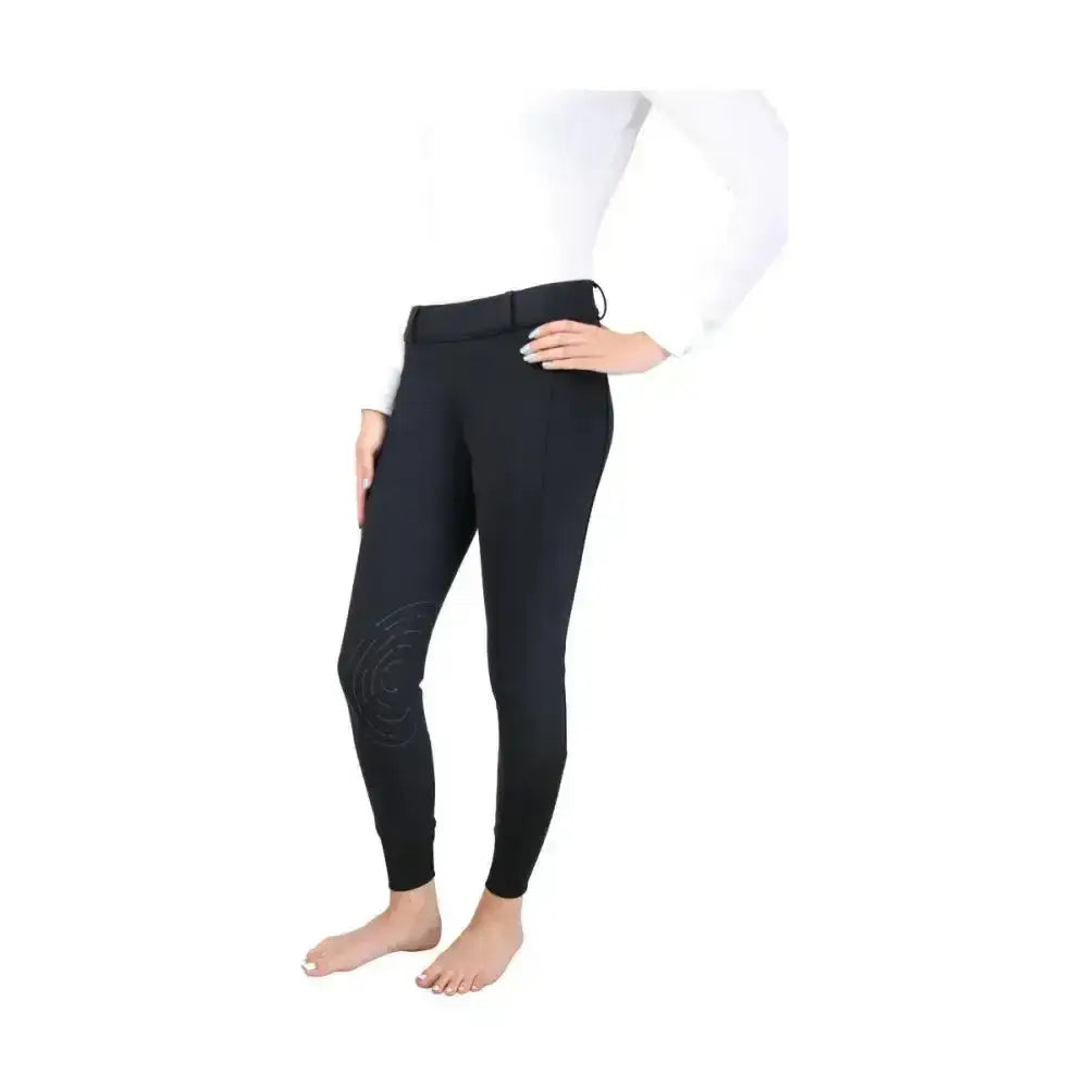 Black hy equestrian glacial softshell riding tights with reinforced knee patches and brushed fleece lining