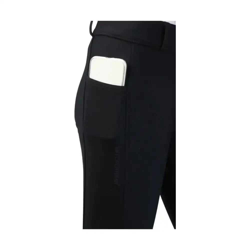 Black tailored equestrian glacial softshell riding tights with sleek design and integrated phone pocket brushed fleece lining