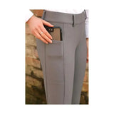 Gray hy equestrian glacial softshell riding tights with sleek fit, side pocket, and brushed fleece lining for comfort