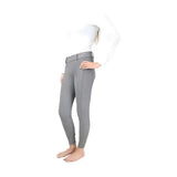 Gray equestrian glacial softshell riding tights with sleek fit subtle stitching and brushed fleece lining for comfort