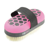 Pink and black honeycomb glitter body brush goat hair horse brush with soft bristles and durable strap for grooming
