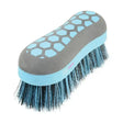 Light blue and gray equestrian glitter dandy brush with honeycomb grip designed as a combined light weight small dandy brush