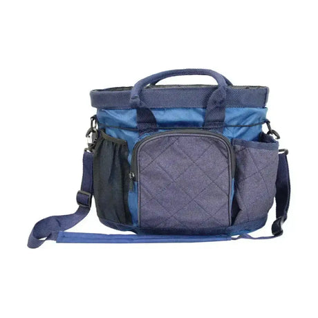 Blue and navy quilted hy equestrian glitzy grooming bag with multiple compartments for easy grooming sessions