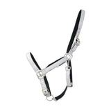 Silver and black hy equestrian glitzy headcollar made of shiny textured material for a funky head collar look