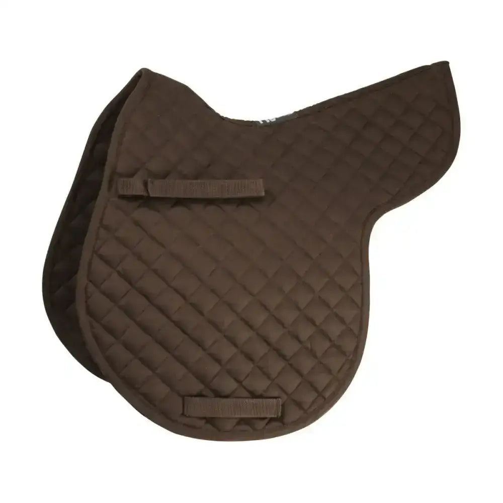 Brown quilted saddle pad with diamond pattern and straps for securing in hy equestrian gp showjump numnah saddle pads