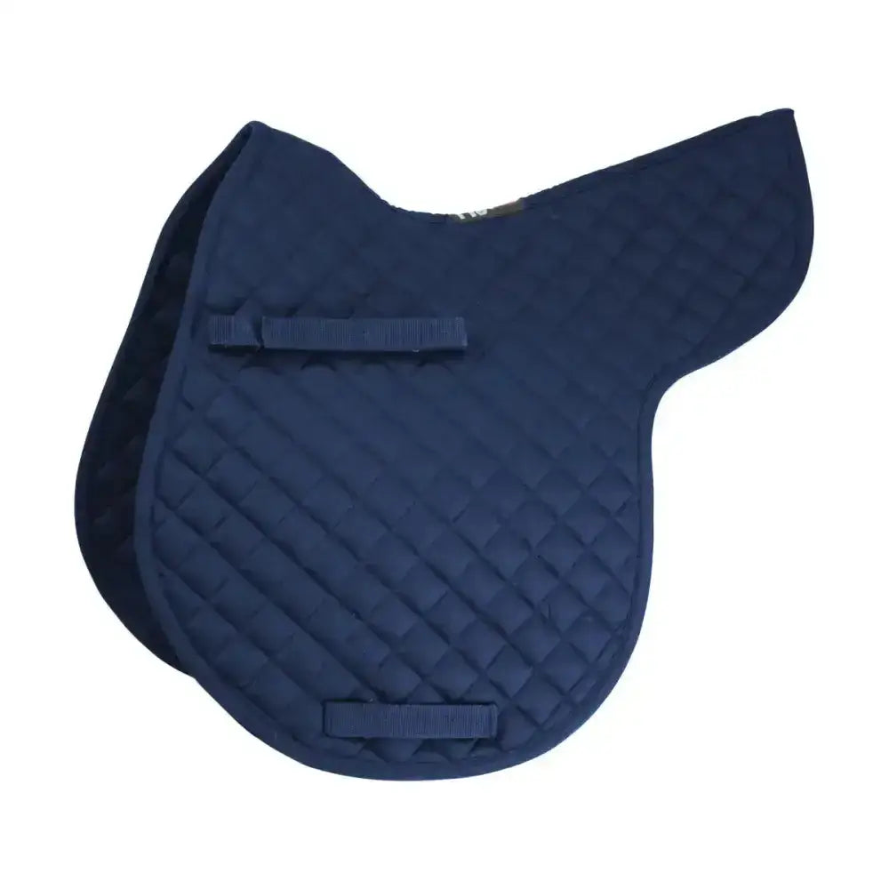 Navy blue quilted saddle pad with diamond pattern and straps for securing, perfect equestrian gp showjump numnah