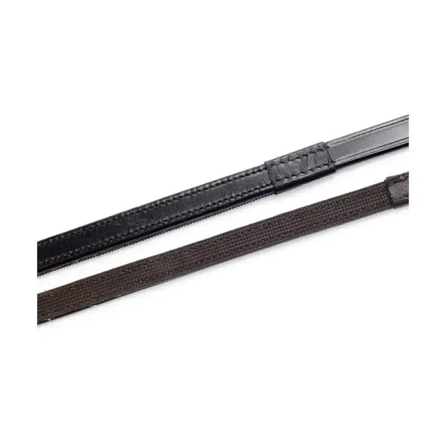 Black leather and brown woven hy equestrian half rubber reins high quality for show riding and control