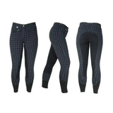HY Equestrian Harby Ladies Breeches Navy Check 24" Breeches