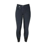 Black and gray plaid equestrian harby ladies breeches with black reinforced leg panels for durability and style