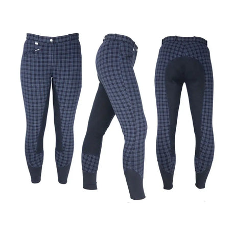 HY Equestrian Harby Ladies Breeches Navy Check 24" Riding Breeches Barnstaple Equestrian Supplies