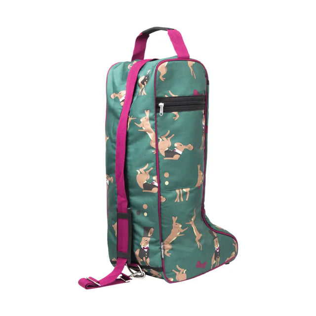 Hy Equestrian Harrison the Hare Boot Bag Moss Green/Boysen Berry One Size Riding Boot Bags Barnstaple Equestrian Supplies