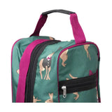 Teal and magenta insulated hare boot bag with playful rabbit pattern from equestrian harrison for riding boot storage