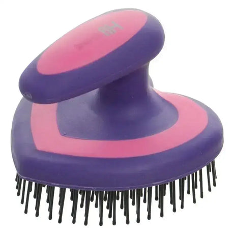 Purple and pink heart shape mane brush with black bristles from hy equestrian heart mane brush collection